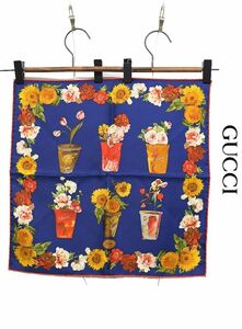 Art hand Auction HGC-X262/Good condition GUCCI scarf, floral pattern, sunflower painting, navy, silk, made in Italy, Gucci, Clothing accessories, others