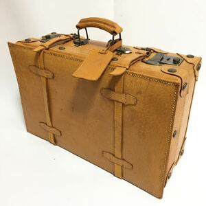  not for sale! original leather antique trunk . person YAJIN* Vintage attache case * travel bag key attaching bag bag 