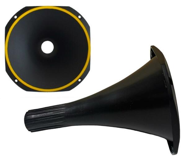 ２個セット Fiamon プラスチックホーン ロング24.5cm 1インチ 黄色　カースピーカー カーオーディオ カーステレオ 外向き 重低音
