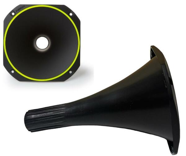 2個セット Fiamon プラスチックホーン ショート 15cm 蛍光色 黄色　カースピーカー カーオーディオ カーステレオ 外向き 重低音