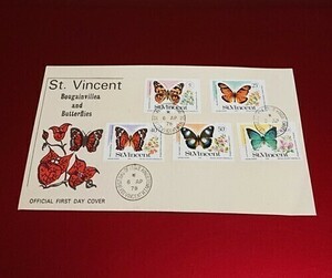 【送料無料】セントビンセント 初日カバー 切手 ブーゲンビリアと蝶々 St.Vincent Bougainvillea and Butterflies 昭和レトロ 外国 海外