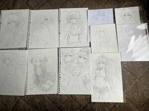 Art hand Auction Illustrations dessinées à la main, ensemble de 11 dessins au crayon A Certain Scientific Railgun A Certain Magical Index is Infinite Stratos Higurashi no Naku Koro ni Bakemonogatari, des bandes dessinées, produits d'anime, illustration dessinée à la main