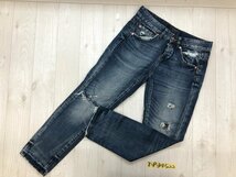 ZARA BASIC ザラ レディース ボタンフライ ダメージ加工 テーパードデニムパンツ EUR34 青_画像1