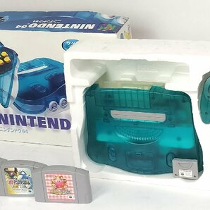 □ジャンク 任天堂 Nintendo64 本体 NUS-001 クリアブルー/ソフト4本 セット ゴールデンアイ/ポケモン/パワプロ 他 現状品□埼玉戸田店の画像1