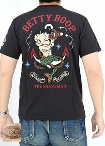 BR×BETTYコラボ 天竺半袖Tシャツ◆The BRAVE-MAN スミクロXLサイズ BBB-2417 ブレイブマン ベティーちゃん 刺繍