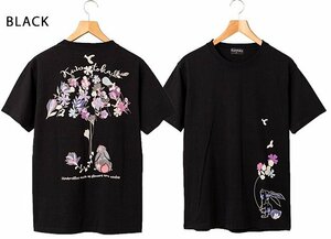 黒菟華 花傘半袖Tシャツ◆LIN ブラックLサイズ AL-759032 和柄 和風 兎 うさぎ ウサギ 刺繍