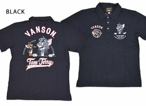 vanson×TOM＆JERRY 天竺半袖ポロシャツ◆vanson ブラックMサイズ TJV-2411 ヴァンソン バンソン トムとジェリー 刺繍