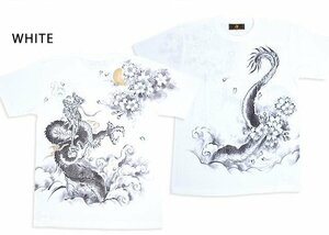 金運龍半袖Tシャツ◆禅 ホワイトLLサイズ KTH0077 和柄 和風 竜 手描き 手書き 職人 京都