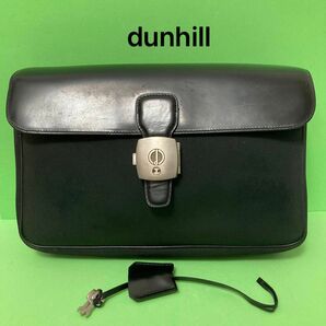 dunhill ダンヒル セカンドバッグ クラッチバッグ レザー ナイロン 黒 ブラック系 鍵アリ