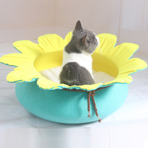 LDL158# 大容量 寝具 猫ベッド 羊毛フェルト 洗える 保温 室内用 かわいい 花の形 柔らかい お洒落 4色選択可