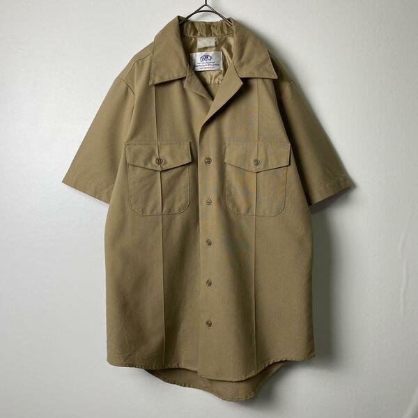 米軍実物 DSCP シャツ 半袖 ミリタリー ドレスシャツ カーキ ベージュ S