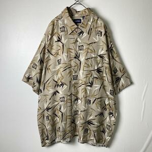 90s 古着 puritan シャツ 半袖 和柄 総柄 漢字 竹 レーヨン XL
