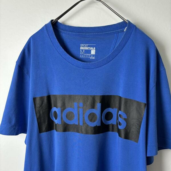 古着 adidas アディダス センターロゴ Tシャツ ボックスロゴ ブルー M