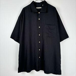 90s USA古着 シャツ 半袖 アロハシャツ レーヨン 無地 ブラック XL