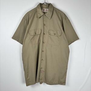 古着 00s Dickies シャツ 半袖 ワークシャツ カーキ ベージュ L