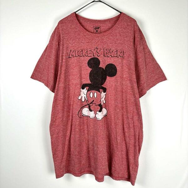 USA古着 Disney ミッキー Tシャツ 後ろ姿 霜降り レッド 2XL