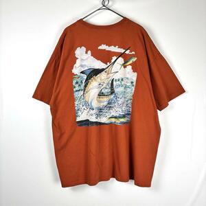 USA古着 Tシャツ 魚 カジキ シイラ バックプリント オレンジ 2XL