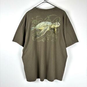 90s USA古着 Tシャツ カメ 海亀 ウミガメ スーベニア グリーン XL
