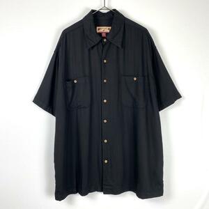 90s USA古着 シャツ 半袖 レーヨンシャツ 無地 シンプル ブラック XL