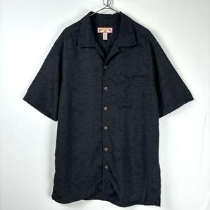 古着 90s 開襟シャツ アロハシャツ 半袖 総柄 刺繍 レーヨン ブラック M