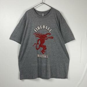 USA古着 企業ロゴ Tシャツ ファイヤーボール ウイスキー グレー 2XL