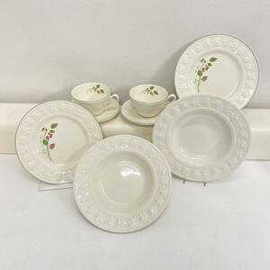 T18 陶磁器 美品 WEDGWOOD ウェッジウッド カップ&ソーサー プレート FESTIVITY IVORY RASPBERRY 洋食器 パスタ皿 取り皿 8枚セット 