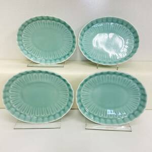 T55 beautiful goods celadon . seal . equipped .. wheel flower small plate 4 customer set together plate taking . plate tableware Japanese-style tableware ceramics set sale 