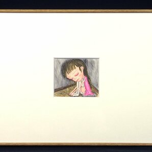 慶應◆【こやまけんいち】真筆 2007年作品 紙にペン 着色ドローイング 少女図 額装の画像2