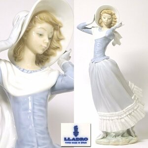 慶應◆緊急追加！大御所俳優の愛蔵品【LLADRO/リヤドロ】彩色磁器人形『春のそよ風』女性像 高さ35.5㎝ フィギュリン 無傷完品