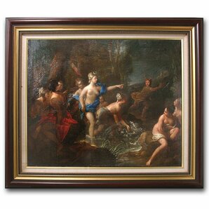 慶應◆17世紀オランダ画家【Cornelis van Poelenburgh(プーレンブルフ)】作 肉筆古画 油彩25号『ディアナとアクティオン』額装 宗教画の画像1