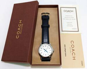 ●電池交換済●COACH コーチ 腕時計 W523 SS メンズ●箱・カード・取説あり 革ベルト クォーツ
