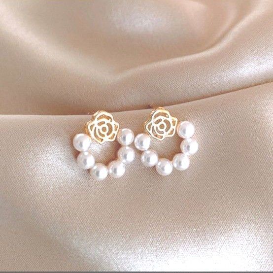 つぶつぶ パール ピアス 花 シルバー925 レトロ 韓国 アクセサリー レディース アクセサリー 白 ホワイト 花見 春ピアス