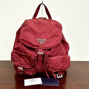 TY1104■PRADA プラダ ポコノ ナイロン 三角 トライアングルロゴ リュックサック レッド RED 赤 バッグ 鞄 ※ギャランティーカードあり