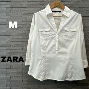 ザラ　ZARA シャツ ブラウス シンプル ノーマル 面接 フォーマル 白　七分袖　 ホワイト　長袖シャツ　 トップス　カットソー