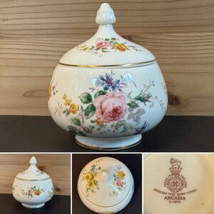 ☆ROYAL DOULTON ロイヤルドルトン ARCADIA アルカディア☆H4802☆金彩花柄 フラワーブーケ キャンディポット☆西洋陶磁 アンティーク☆