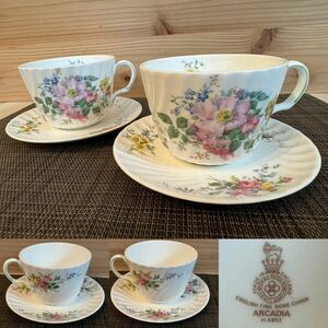 ☆ROYAL DOULTON ロイヤルドルトン ARCADIA アルカディア☆H4802☆花柄 フラワーブーケ モーニングカップ&ソーサー ペア セット☆西洋陶磁