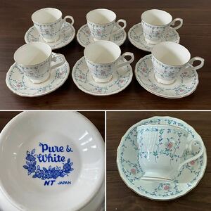 ☆未使用品☆NT JAPANA ノリタケ Noritake☆Pure&White☆カップ＆ソーサー☆コーヒーカップ☆ティーカップ☆花柄☆6客セット☆金彩