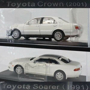 e3807【TOYOTAミニカー 2台】クラウン　2001/ ソアラ　1991　ケース入り　　1/43