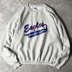 90s RUSSELL カレッジ プリント 前V スウェット トレーナー XXL / 90年代 オールド ラッセル 霜降り グレー