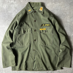 60s US ARMY OG-107 コットン サテン ユーティリティ シャツ 3rd 筒袖 / 60年代 ビンテージ ミリタリー ジャケット