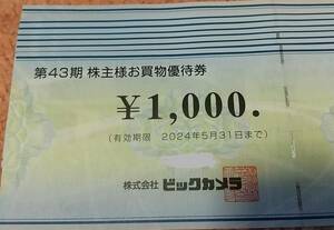 ビックカメラ　株主優待券8000円分（期限:2024年5月31日）【送料込】