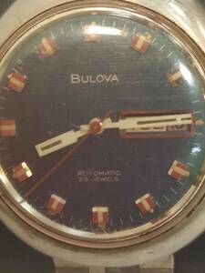 ◇◆14289　不動　腕時計　BULOVA 　AUTOMATIC　23JEWELS　ブローバ　23石　自動巻き　青文字盤　デイト　アンティーク　メンズ◆◇