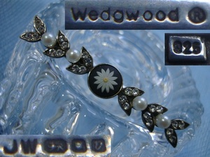 ウェッジウッド シルバー バーブローチ 1995年製 バータイプ フラワー ジャスパー ビンテージ