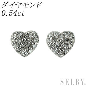 K18WG ダイヤモンド ピアス 0.54ct ハート 出品4週目 SELBY