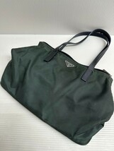 NA★1円〜中古品 PRADA プラダ ナイロン トートバッグ ショルダーバッグ カーキ グリーン系 レディース 汚れ・角スレあり 手持ち剥がれあり_画像1