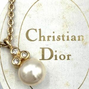 仙53【美品】Christian Dior パール ネックレス ラインストーン ゴールドカラー 箱付き クリチャンディオール NC アズキチェーン