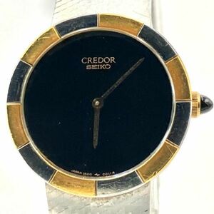 仙4 SEIKO CREDOR 1400-0010 腕時計 クォーツ アナログ 2針 ブラック文字盤 ラウンド セイコー クレドール QZ