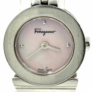 仙104【電池交換済み】Salvatore Ferragamo 腕時計 クォーツ ピンク シェル文字盤 アナログ 2針 サルヴァトーレ フェラガモ レディース QZ