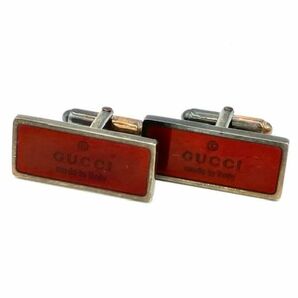 仙15【ペア】GUCCI ロゴ カフスボタン カフリンクス 925刻印 レッドカラー シルバー グッチ メンズ スーツ ビジネス 赤 イタリア製の画像1