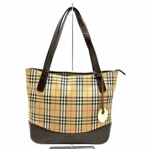 仙3 BURBERRY ノバチェック トートバッグ キャンバス レザー シャドーホース チャーム付 ハンドバッグ レディース 手提げ鞄 バーバリー